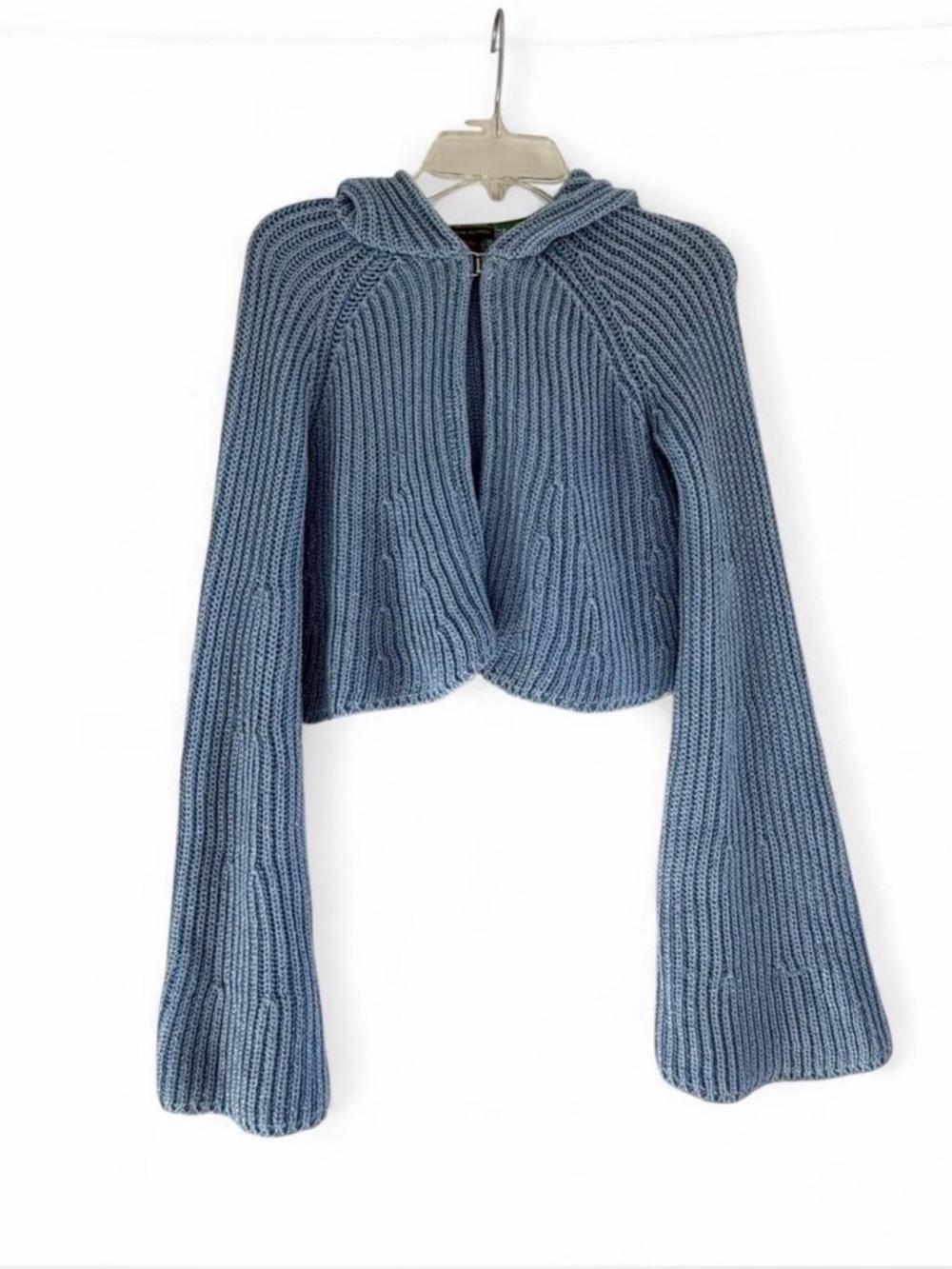 Vintage Armani Exchange Cropped Hooded Knit Sweater Y2K